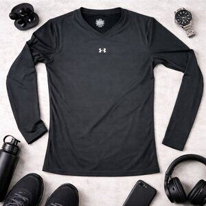 Under Armour ColdGear Mock Neck Pullover Black Running Training Womens L‎